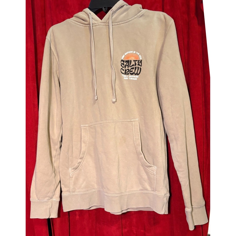 Salty Crew Hoodie Women Small Tan Good Graphic Pullover Fleece Sweatshirt